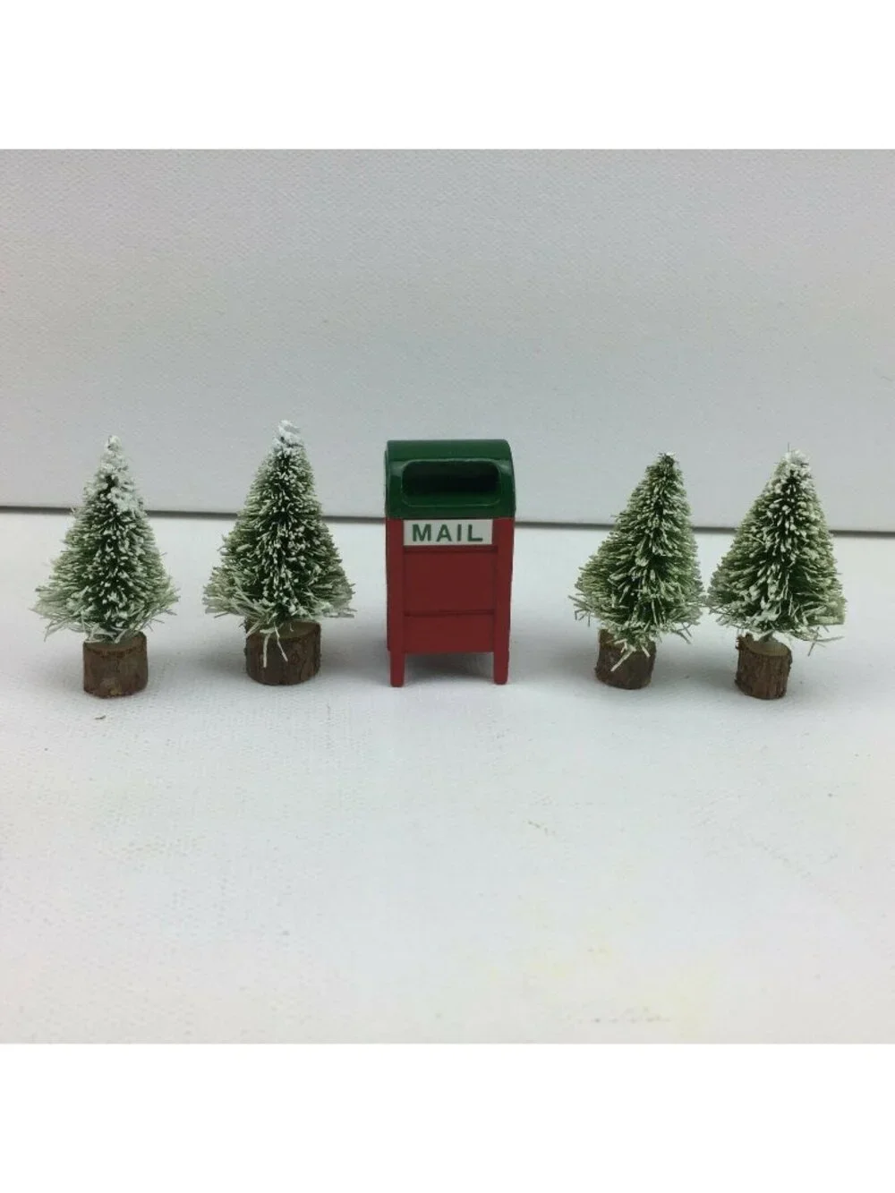 Christmas Village Accessories Frosted Mini Tree Mailbox Set Holiday Decoration